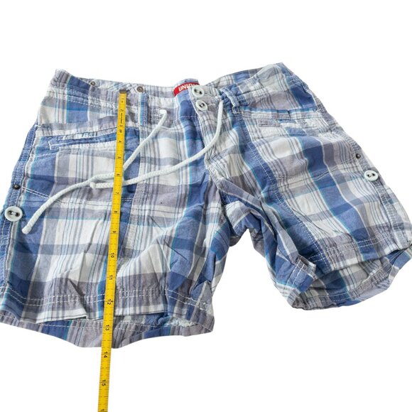 UnionBay Blue Plaid Shorts Y2K Junors SZ 5 Vintage Drawstring - Picture 3 of 6